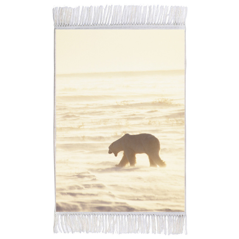 فرش ماشینی دیوارکوب اطلس آبی طرح برف و خرس و قطبی مدل T2059