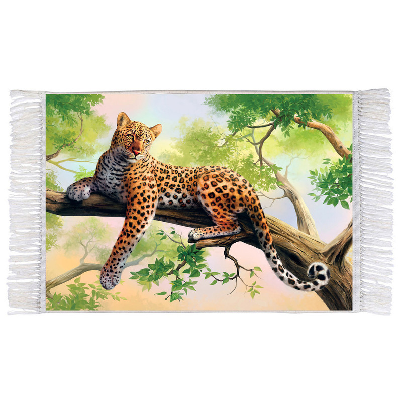 فرش ماشینی دیوارکوب اطلس آبی طرح پلنگ جگوار مدل T1614