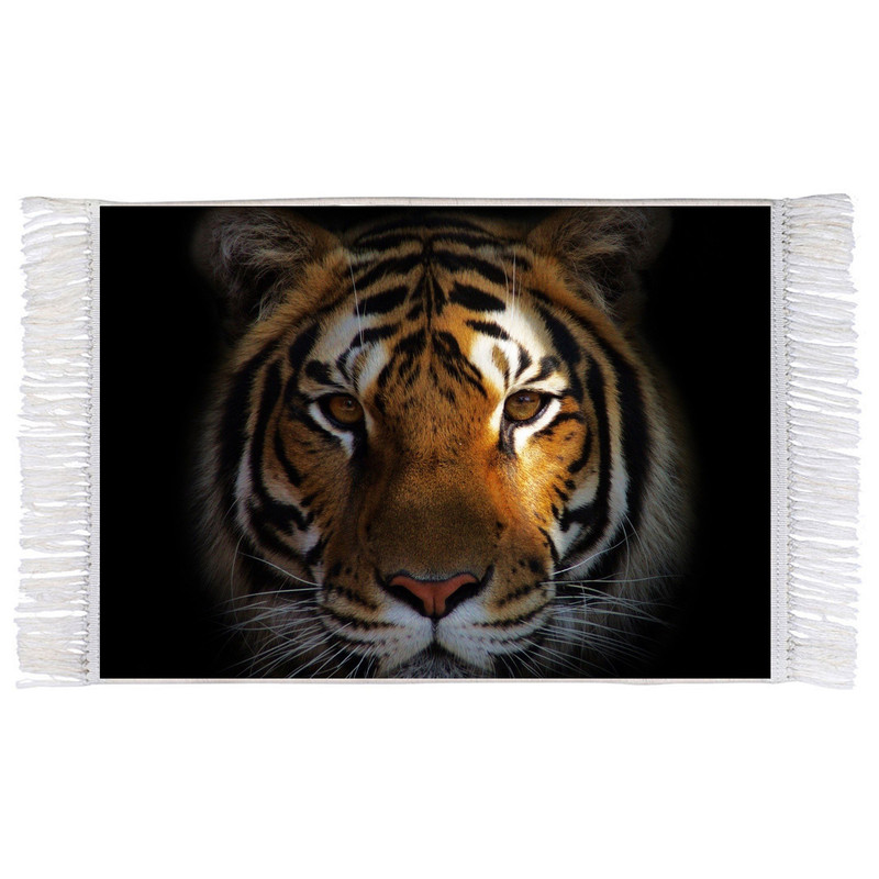 فرش ماشینی دیوارکوب اطلس آبی طرح ببر مدل T1622