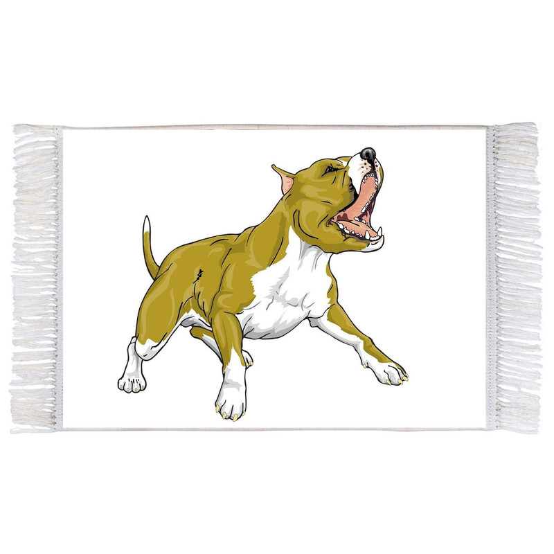 فرش ماشینی دیوارکوب اطلس آبی طرح کارتونی سگ پیت بول مدل T1287