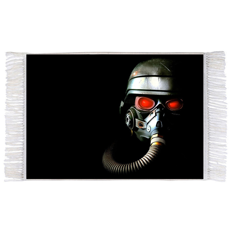 فرش ماشینی دیوارکوب اطلس آبی طرح جمجمه ماسک شیمیایی مدل T1317