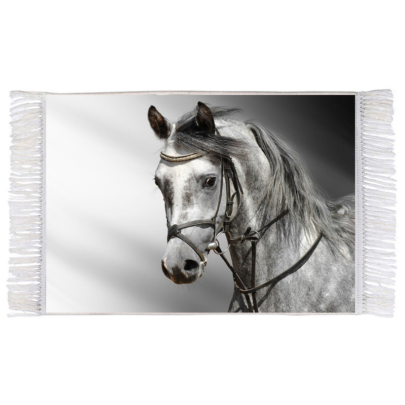 فرش ماشینی دیوارکوب اطلس آبی طرح سیاه و سفید حیوان اسب مدل T1314