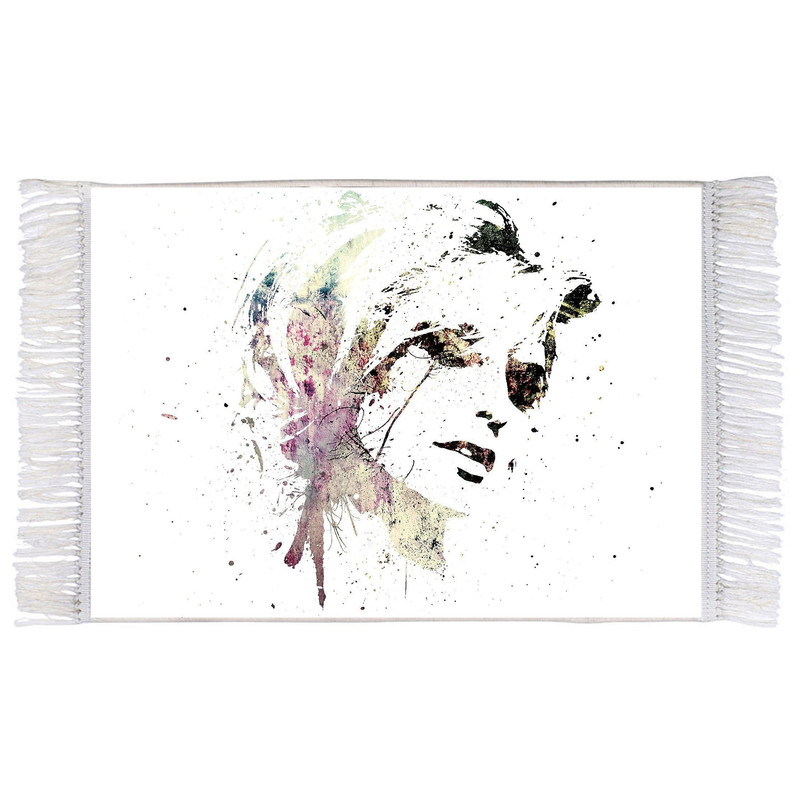 فرش ماشینی دیوارکوب اطلس آبی طرح پرتره انتزاعی دختر مدل T1281