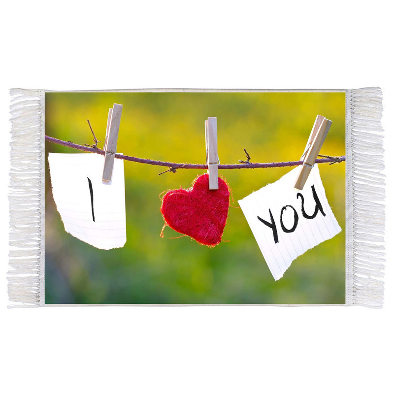 فرش ماشینی دیوارکوب اطلس آبی طرح عشق مدل T1296