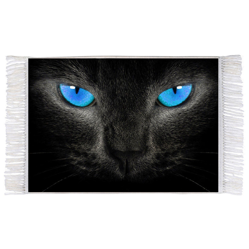 فرش ماشینی دیوارکوب اطلس آبی مدل گربه کد T1252