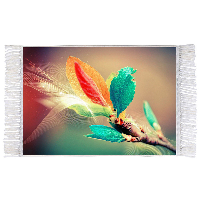 فرش ماشینی دیوارکوب اطلس آبی طرح فانتزی برگ و گل مدل T1248