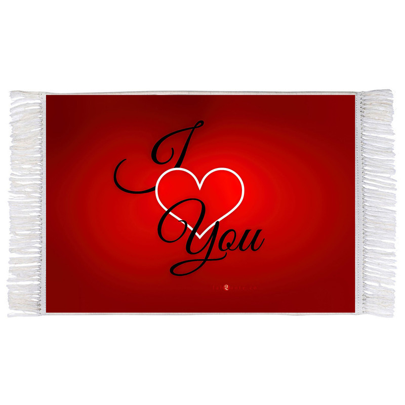 فرش ماشینی دیوارکوب اطلس آبی طرح من دوست دارم و عشق و قلب مدل T1255