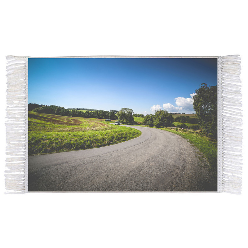 فرش ماشینی دیوارکوب اطلس آبی طرح جاده و طبیعت مدل T1870