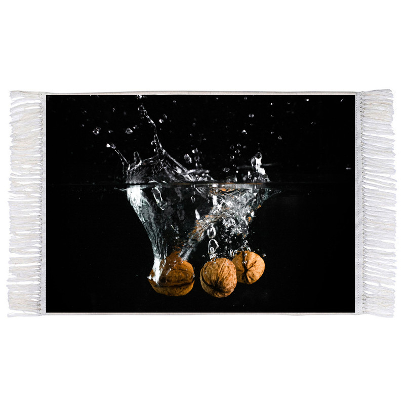 فرش ماشینی دیوارکوب اطلس آبی طرح گردو در آب مدل T1904