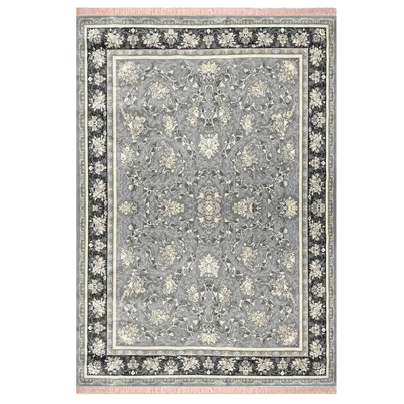 فرش ماشینی 700 شانه یلدای کویر زمینه نقره‌ای حاشیه نقره ای مدل آذر نقره ای کد 12