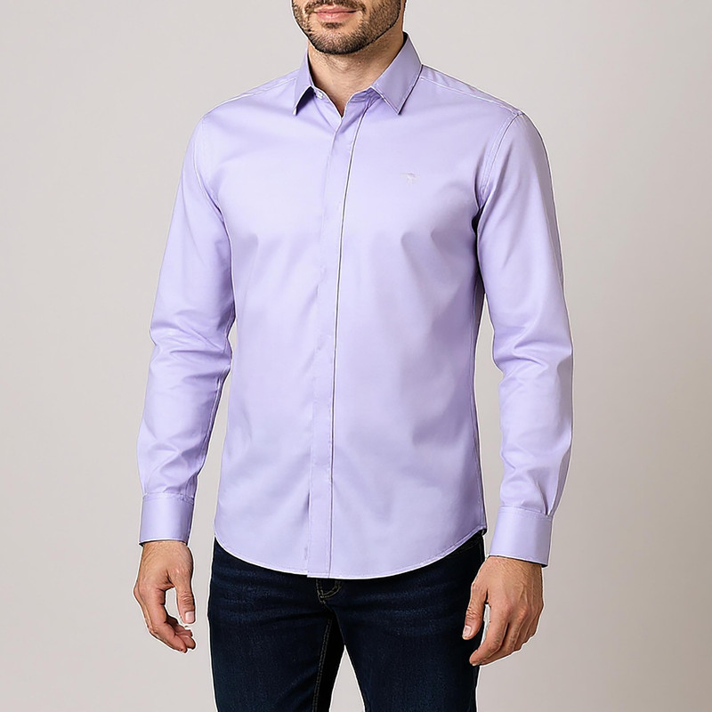 پیراهن آستین بلند یقه برگردان مردانه امشاسپند مدل Trita