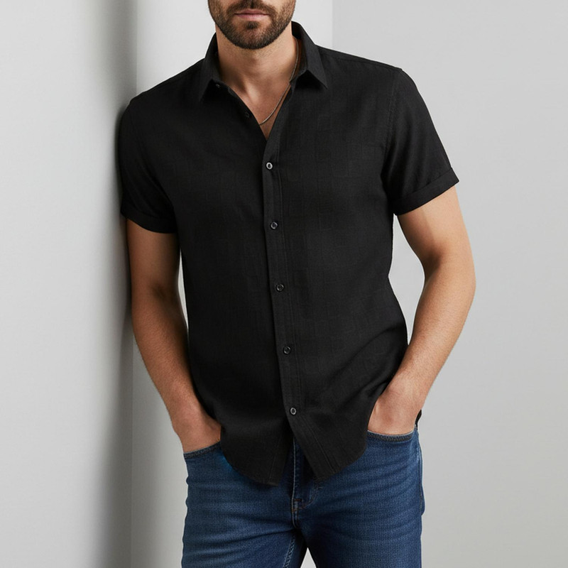 پیراهن آستین کوتاه یقه برگردان مردانه مدل کنفی کد 4