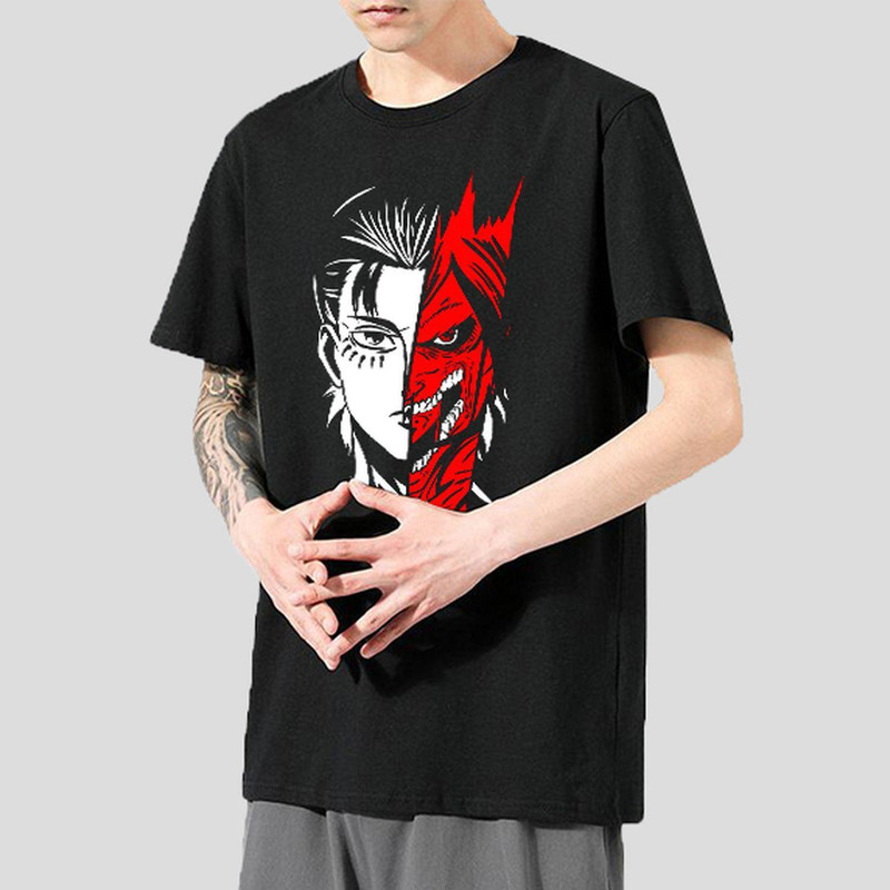 تی شرت آستین کوتاه مردانه مدل انیمه ای اتک ان تایتان