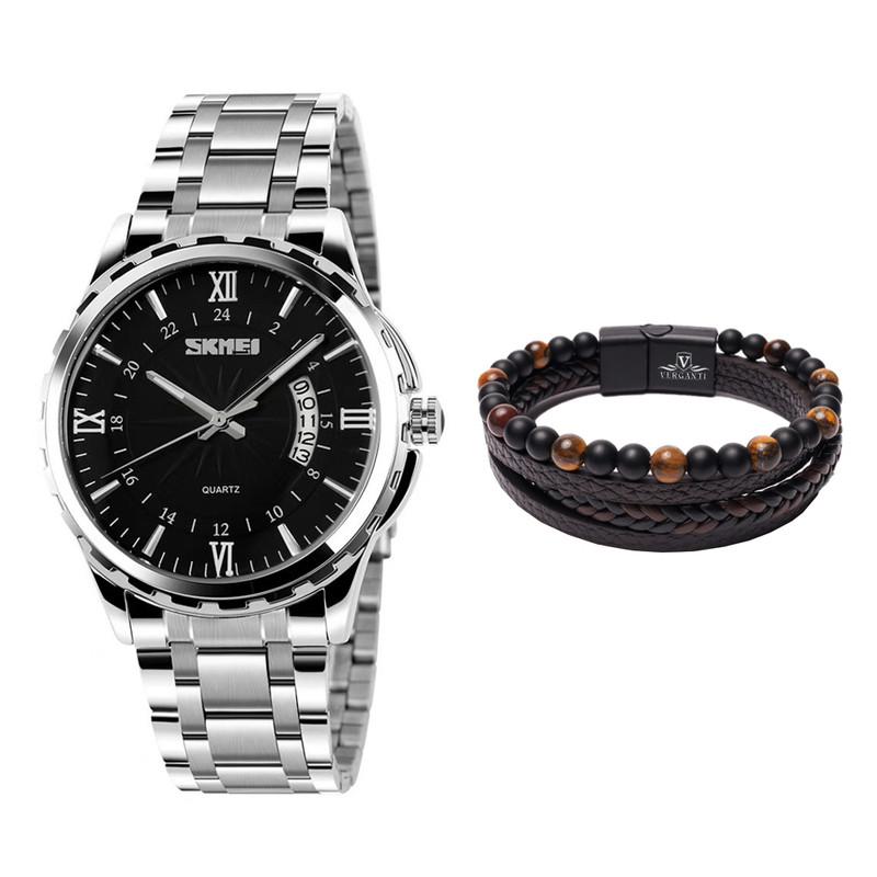 ساعت مچی عقربه‌ای کوارتز مردانه اسکمی مدل 9069BK به همراه دستبند