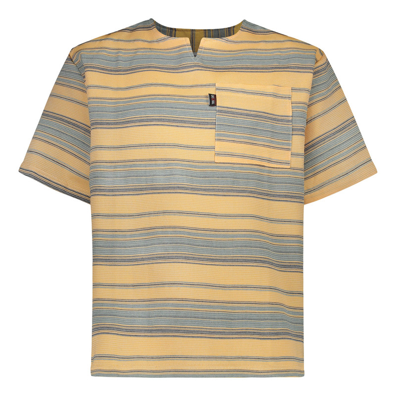 تی‌شرت آستین کوتاه مردانه یقه کوبایی مدل کنفی راه راه پهن کد T-NA-T