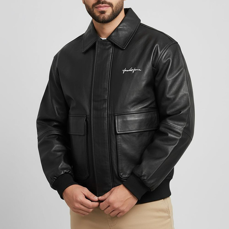 کت چرم مردانه جک اند جونز مدل JJC ALEX