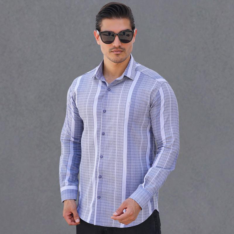 پیراهن آستین بلند یقه برگردان مردانه مدل 1170-058