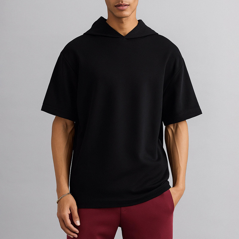 تی شرت اورسایز کلاه دار آستین کوتاه مردانه نوزده نودیک مدل TS1966 B