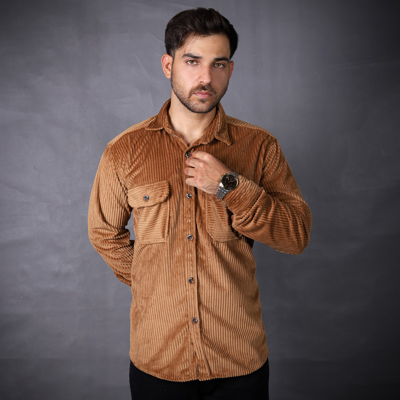 پیراهن آستین بلند یقه برگردان مردانه مدل مخمل درشت 403030