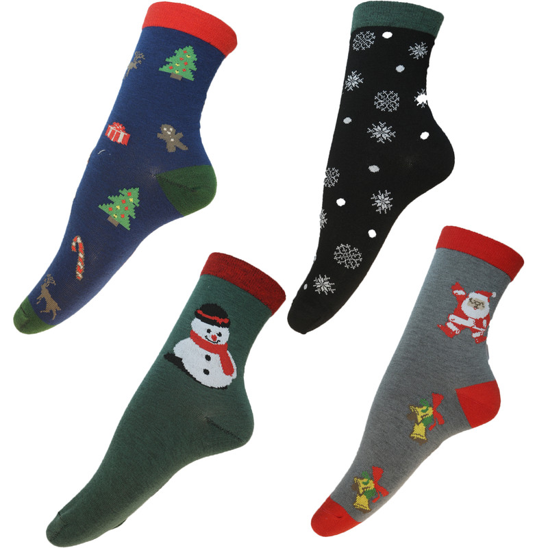 جوراب ساق کوتاه مدل فانتزی تم کریسمس و برف بسته 4 عددی