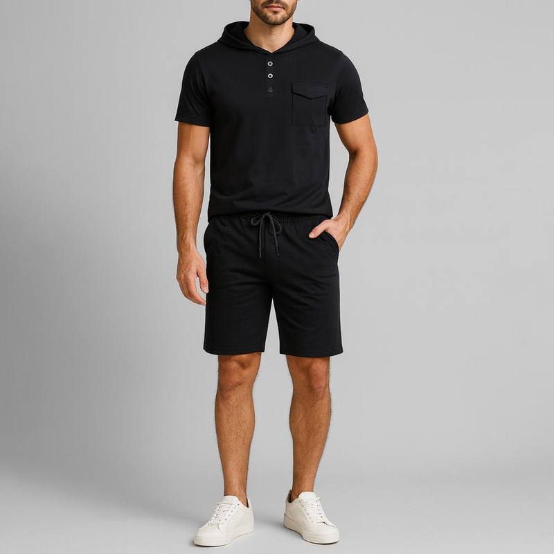 ست تی شرت کلاهدار و شلوارک مردانه مادر مدل Taco