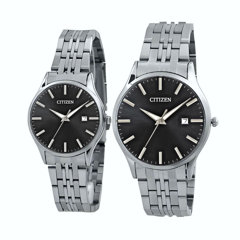 ست ساعت مچی عقربه ای زنانه و مردانه مدل خطی کد 08