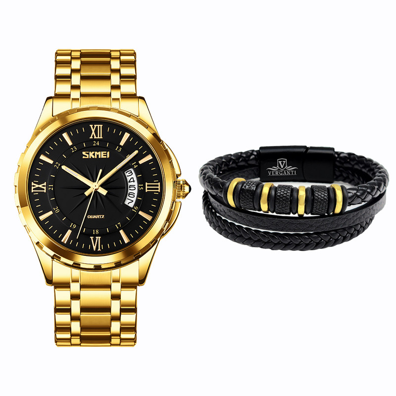 ساعت مچی عقربه‌ای کوارتز مردانه اسکمی مدل 9069GDBK به همراه دستبند