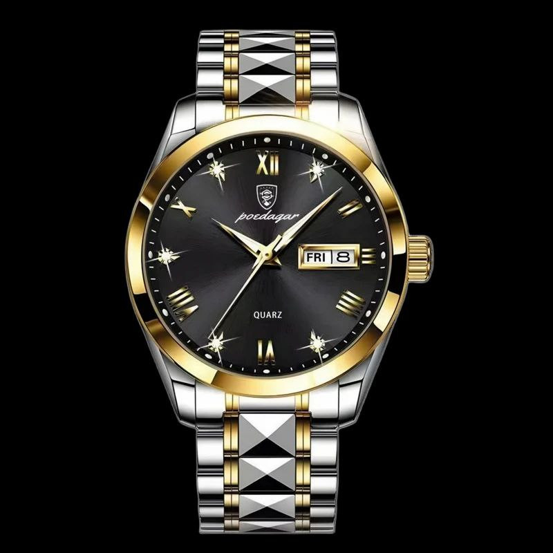 ساعت مچی عقربه‌ای کوارتز مردانه پوداگار مدل الماسی تک موتور دو تقویمه کد 17