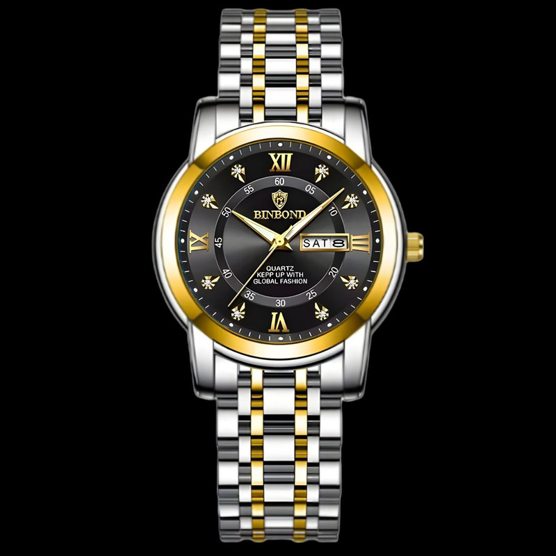 ساعت مچی عقربه‌ای کوارتز مردانه بین باند مدل ریز بافت نگینی کد 007