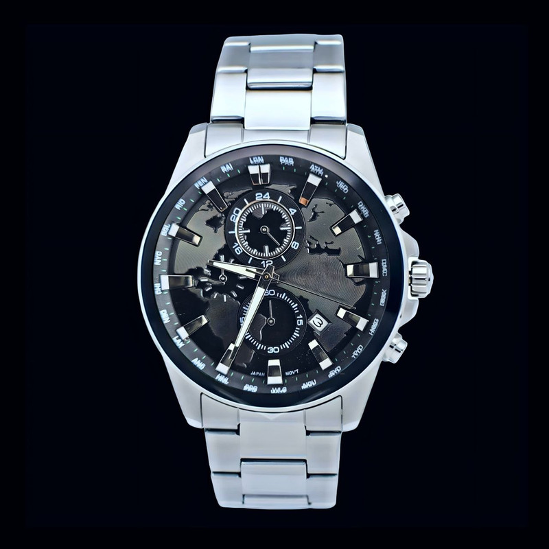 ساعت مچی عقربه‌ای کوارتز مردانه مدل سه موتور فعال کورنوگراف جهان نما کد 102