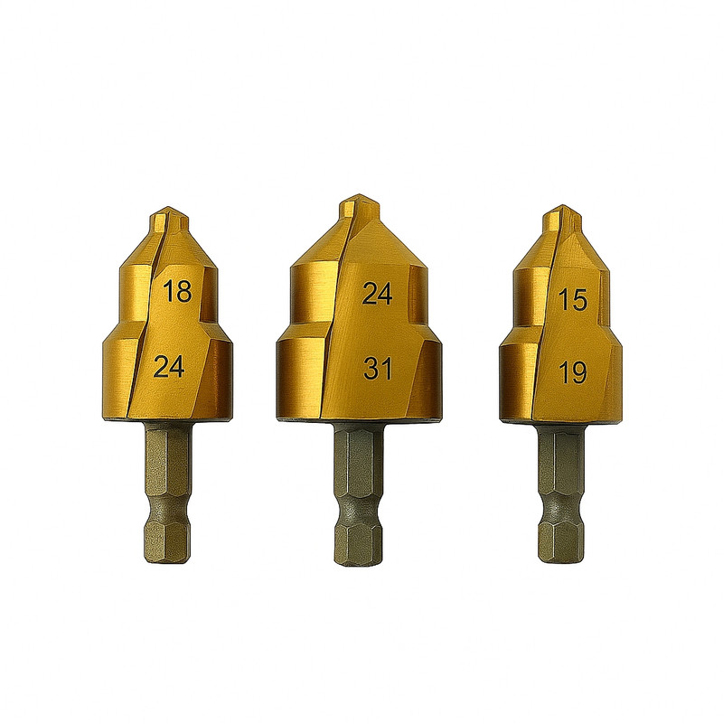 مته لوله سفید و سبز مدل کاجی مخروطی سایز 20/25/32 میلیمتر بسته سه عددی