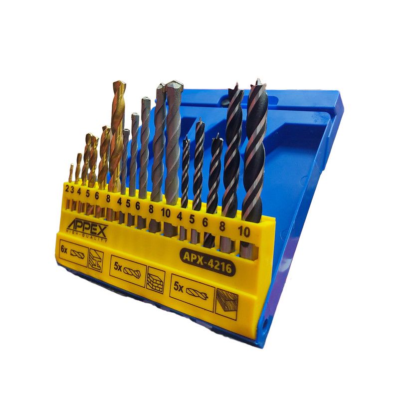 مته الماسه، آهن و چوب اپکس مدل APX-4216 سایز 2 تا 10 میلی متر مجموعه 16 عددی