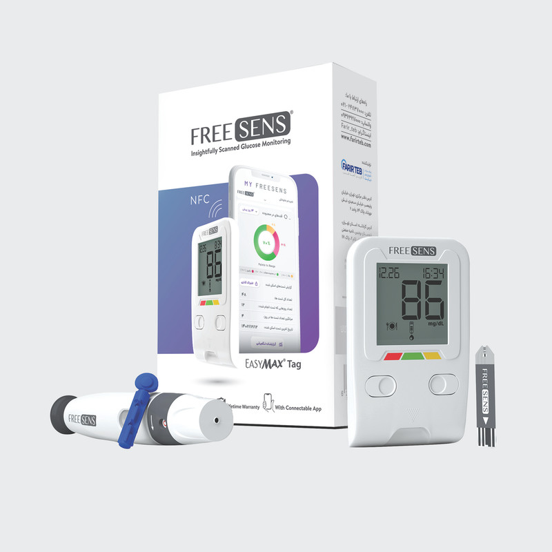 دستگاه تست قند خون فریسنس مدل TAG به همراه قلم و بسته 30 عددی سوزن تست قند خون