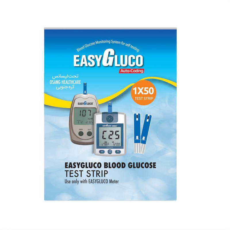 نوار تست قند خون ایزی گلوکو مدل AutoCoding سازگار با دستگاه ایزی گلوکو بسته 50 عددی